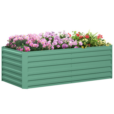 Ensemble de jardin surélevé galvanisé Outsunny, grande et haute boîte à fleurs en métal pour légumes, fleurs et herbes, renforcée, 6 pi x 3 pi x 2 pi, vert clair