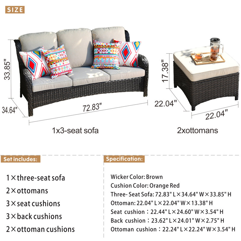 Canapé de patio avec coussins 72,83 po Harbin, Beige