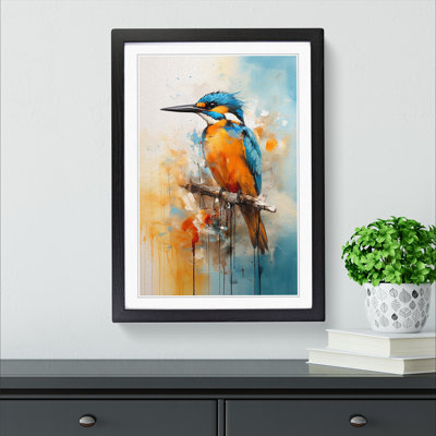 Kingfisher Gestural - Single Picture Frame Print on Wood