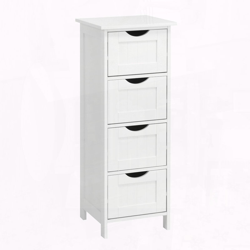 Freestanding White Storage Cabinet with Drawers – Slim Design