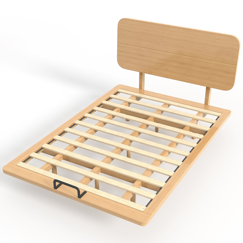 Size Natural Solid Bamboo Floating Platform Bed With Headboard & Built-In Usb/Type-C Ports, No Box Spring Needed, Support Slats For Bedroom & Guest Rooms