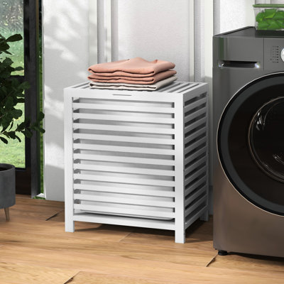 Laundry Bin With Cover And Removable Liner, 19.75X14.25X23.5 Inches, White, Space For Organized Clothes White Hamper Lid Detachable Inner Bag, Neat