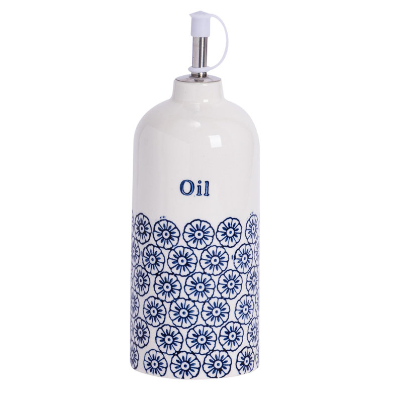 Nicola Spring Hand-Printed Olive Oil Pourer Bottles - 500ml - Navy - Pack of 2