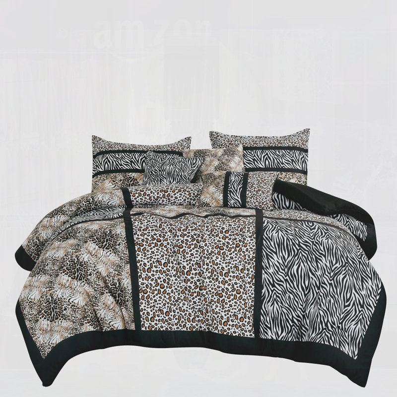 Ensemble d'édredon 6 pièces Wild Animal Print, Édredon de très grande taille et 5 pièces suppl