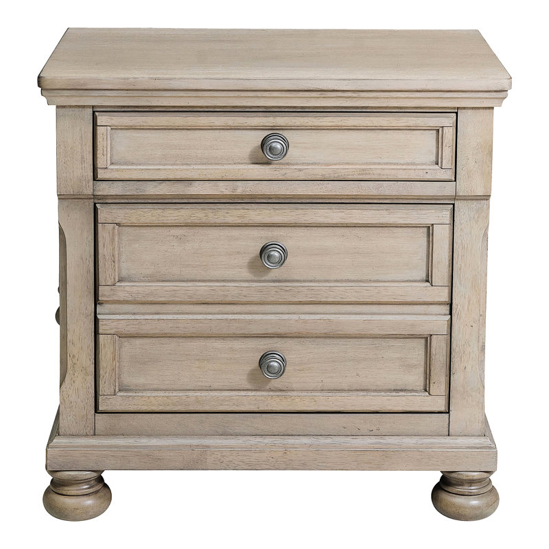 Table de chevet de chambre à coucher avec finition grise, bois de placage de bouleau, 2 tiroirs, aucun assemblage nécessaire dans le tiroir caché, placage, ton antique,