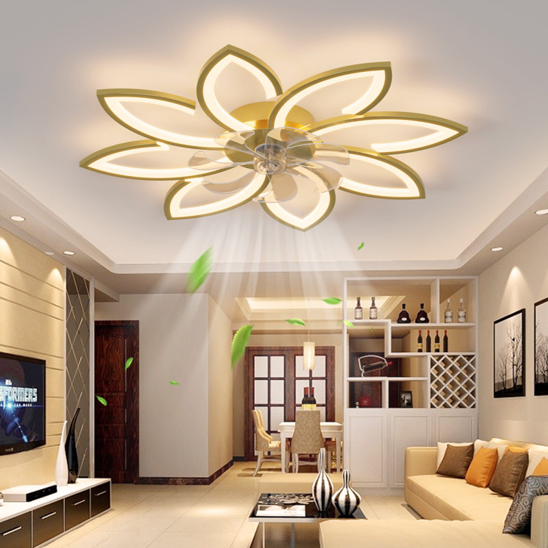 36.22'' 7- Blade Dimmable LED Reversible Flush Mount Ceiling Fan With Remote And App, Gold, 8