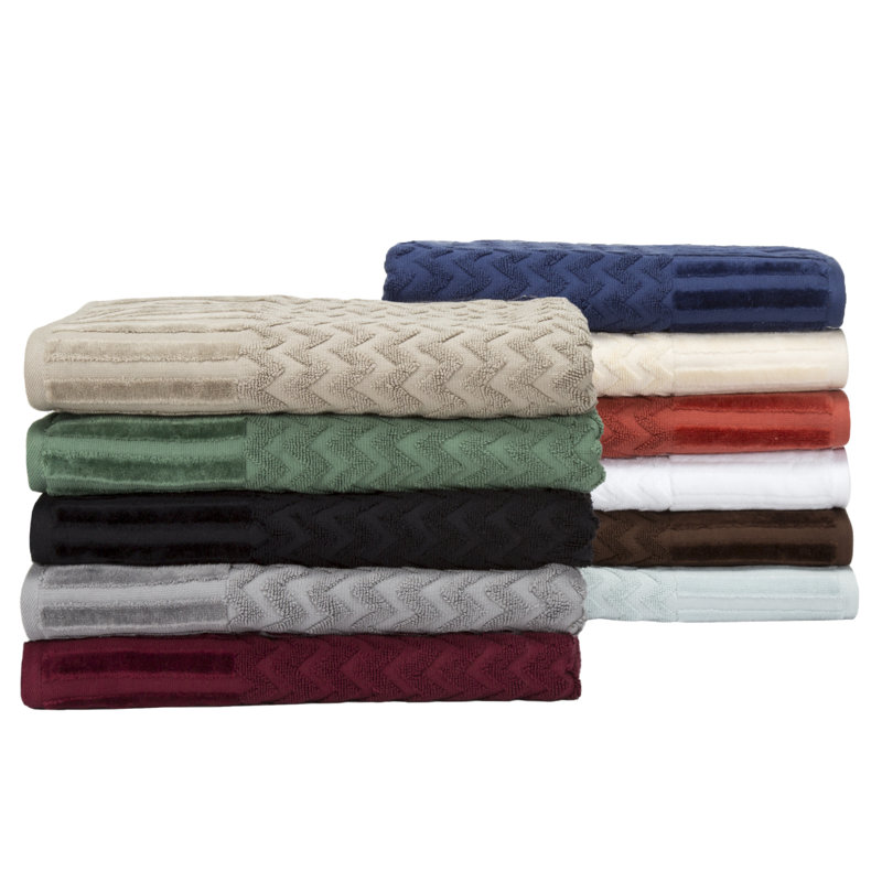 Harva 6-Piece Cotton Bath Towel Set – Chevron Pattern Plush Sculpted Spa Luxury Decorative Towels, Green