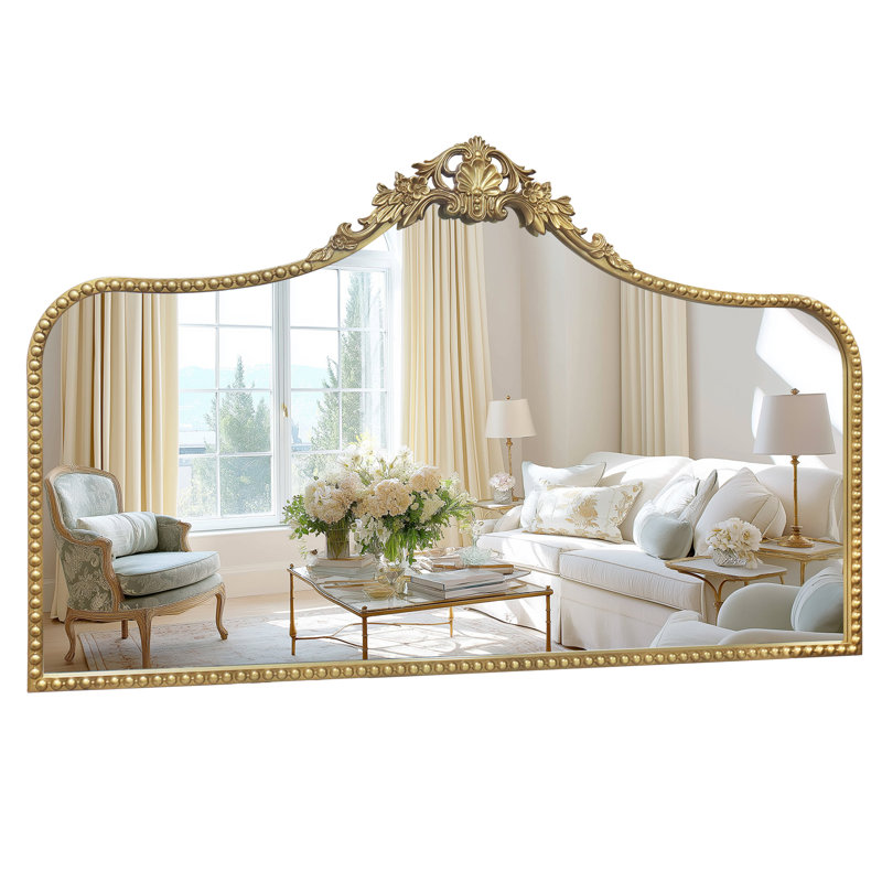 Vintage Baroque Mirror 48"X30", Victorian Antique Mirror with Gold Ornate Metal Frame for Fireplace Entryway Living Room Hallway Bathroom