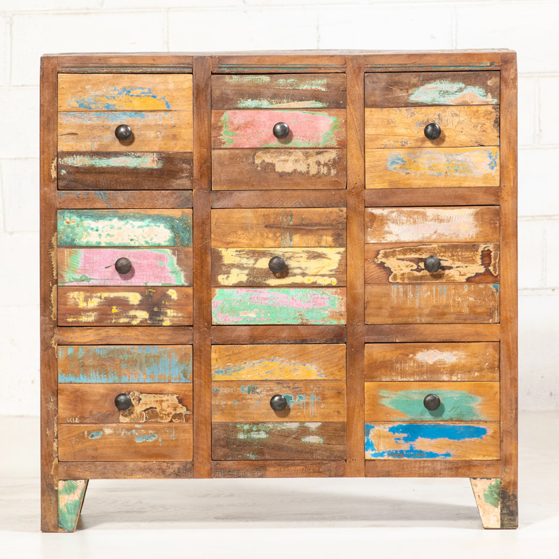 Solid Wood 80 cm W Chest of 9 Drawers