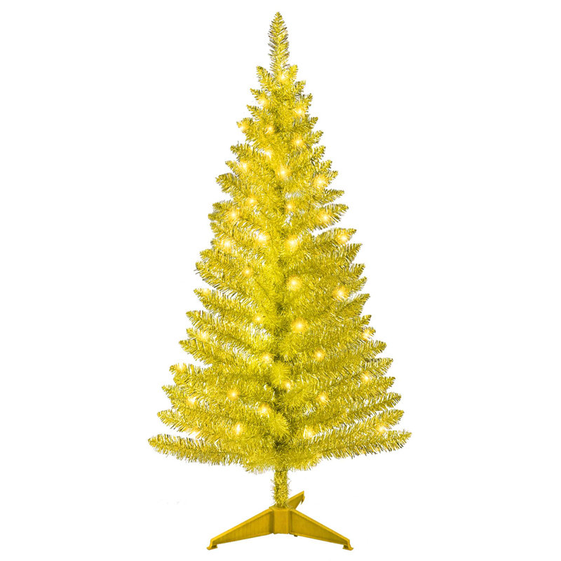 Arbre de Noël artificiel 4FT avec 50 lumières UL et 122 pointes en PVC pour décoration intérieure, petit espace, table, appartement ou bureau