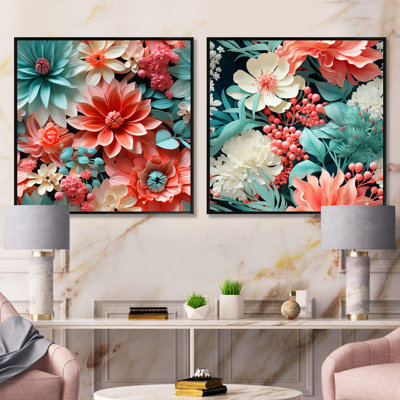 Temin - Ensemble de 2 collages carrés floraux