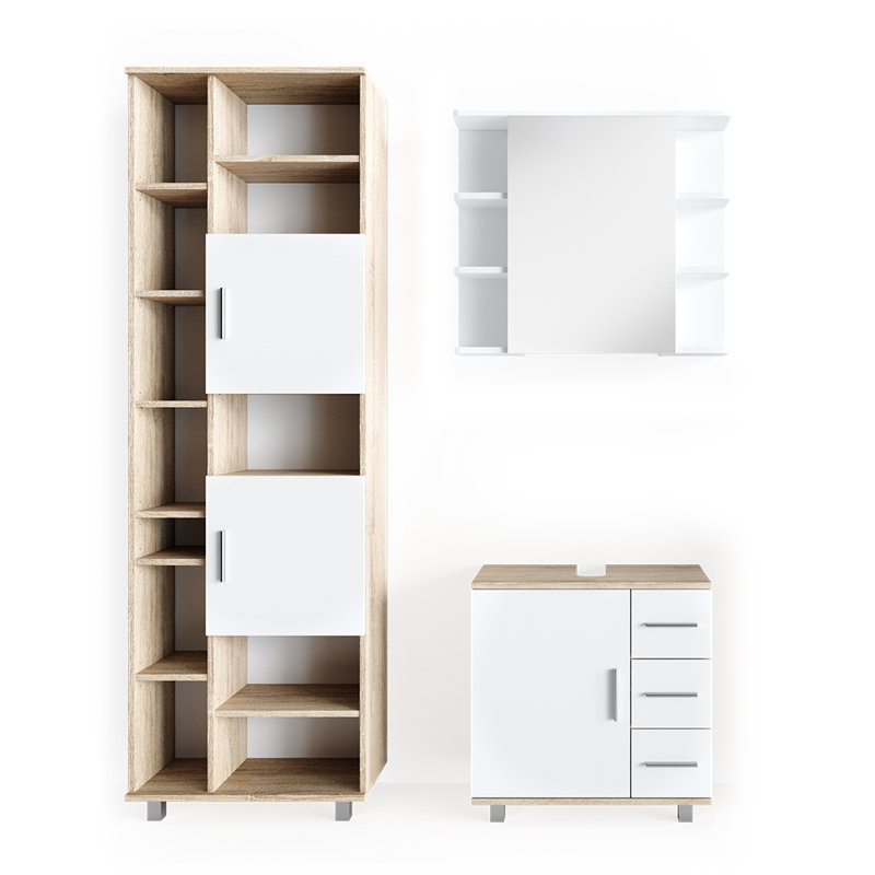 Virna Bathroom Storage Furniture Set, White/Light Brown