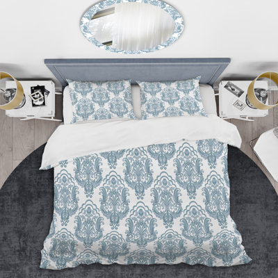 Damas bleu - ensemble de housse de couette abstrait - microfibre de polyester