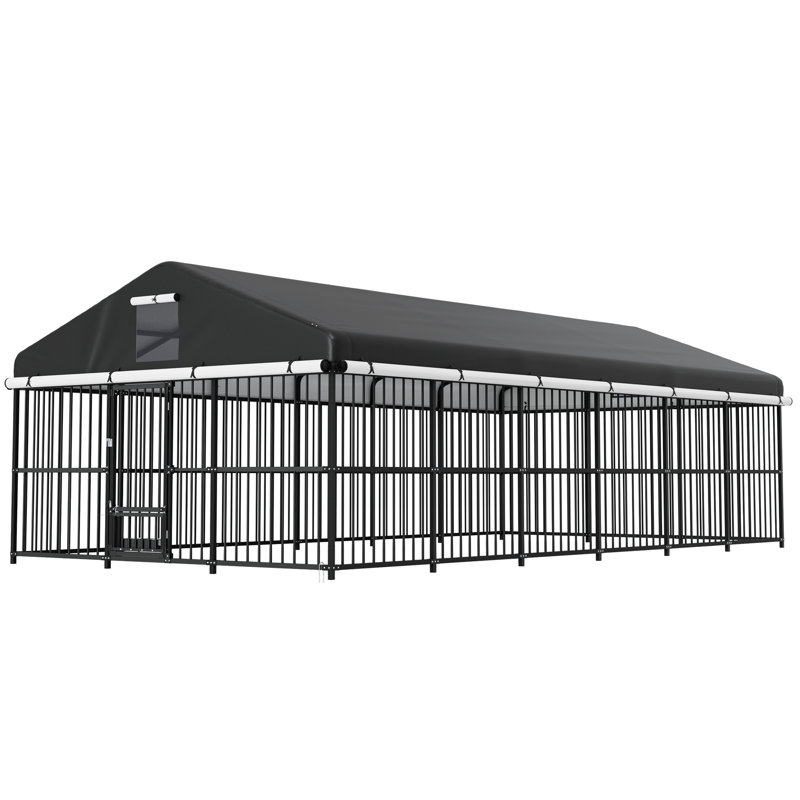 20' x10' Large Outdoor Dog Kennel Outside, Heavy Duty Dog Enclosure with Waterproof Cover and Security Lock, Dog Cage for Large Dogs