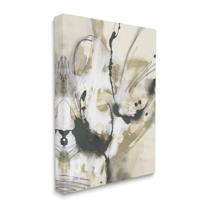 "Cadre simple abstrait noir et beige fluide" par June Erica Vess sur toile, H 40 po x l 30 po