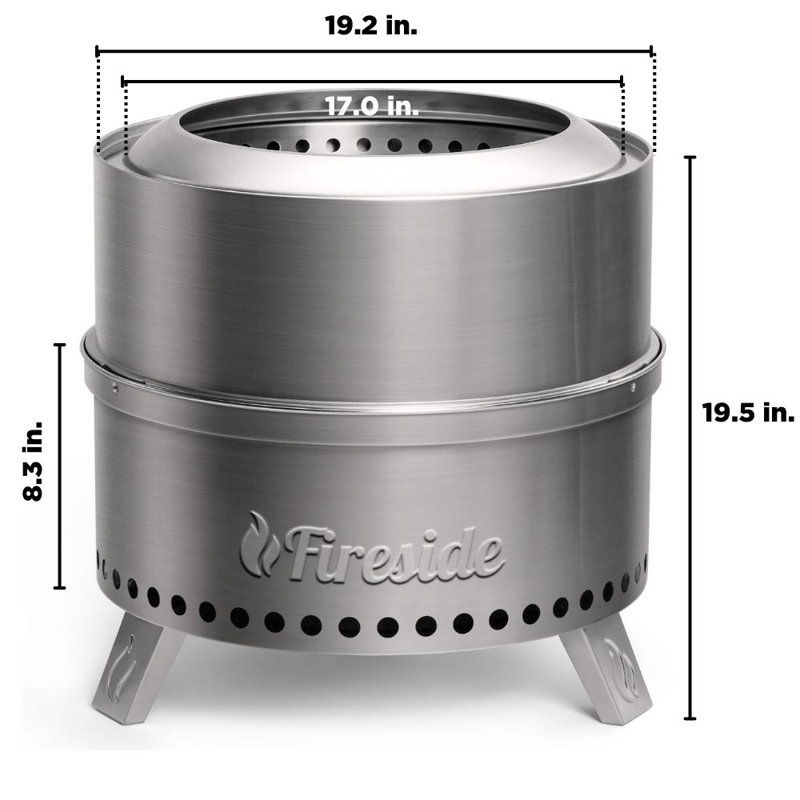 19" Smokeless Fire Pit, Detachable Stainless Steel Camping Stove with Stand, Removable Ash Pan, Nested Design, Silver