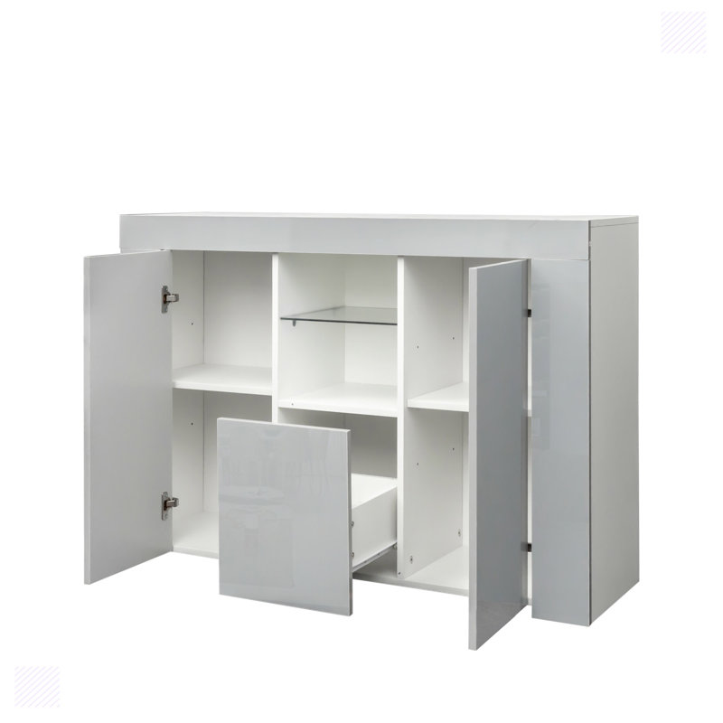 Armoire de cuisine avec éclairage à DEL 32,15 / 13,66 / 45,93, Blanc / gris