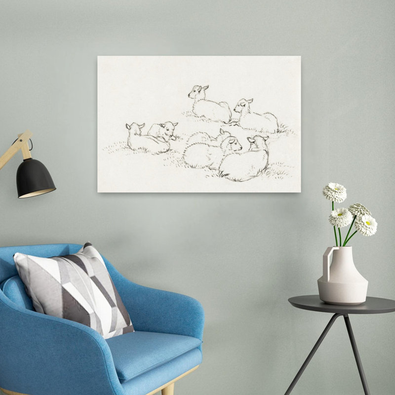 «Six Agneaux couchés», art mural rétro rétro, H 24 po x l 16 po