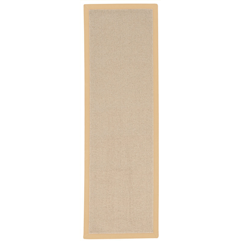 Tapis berbère beige clair fait à la main avec bordure en coton Aahna, Tapis de couloir 2 pi 6 po x 12 pi