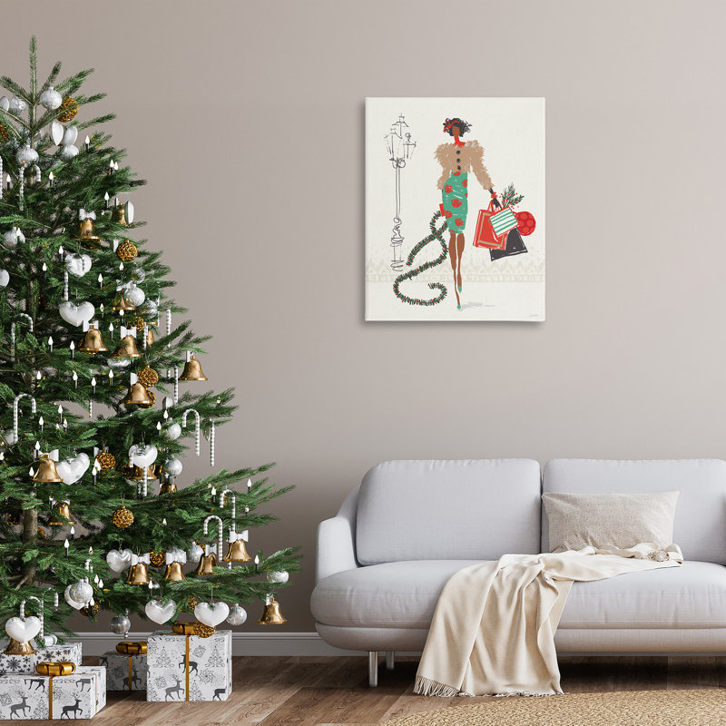Art festif sur toile, "Fête du magasinage" par Anne Tavoletti, H 40 po x l 30 po