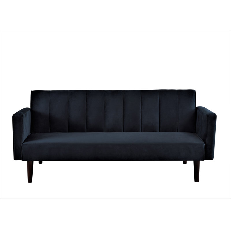 Daundry W72*D38.6*H24 72'' Velvet Convertible Sofa, Black Velvet
