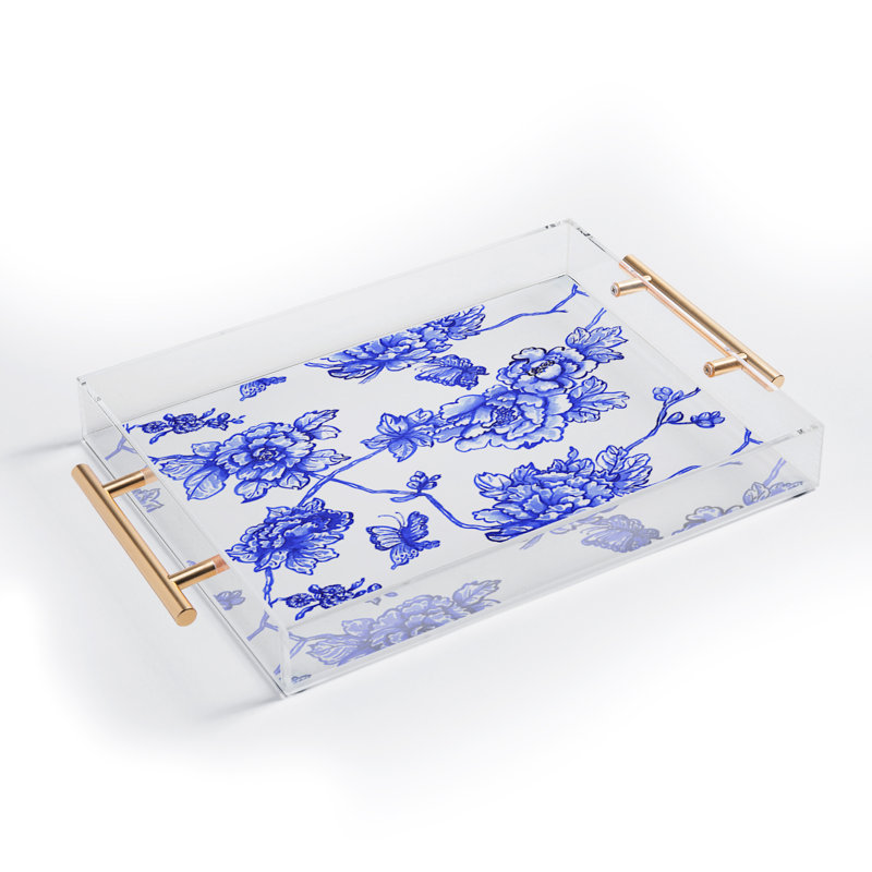 Jacqueline Maldonado Chinoserie Floral White Acrylic Tray
