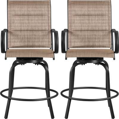 Patio Swivel Texteline Quick-dry Foam Padded Outdoor Bar Stools with High Back by Red Barrel Studio