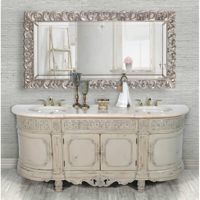 Meuble-lavabo double 86 po Voegele Parchment, Blanc parchemin / blanc cassé