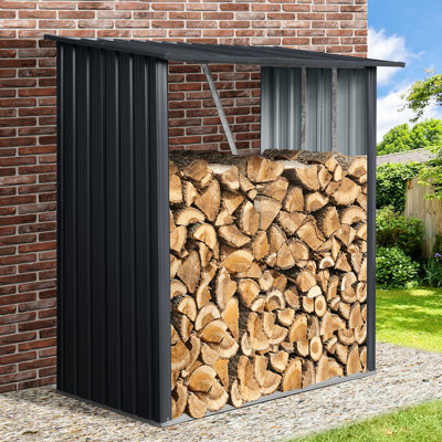 Galvanized Steel Firewood Storage Shed 3ft X 5ft - Weather- Black Outdoor Steel, To Rot