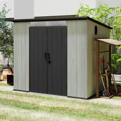 Remise de rangement durable en résine de 6 pi x 8 pi avec lanterneau, gris, pour l'extérieur