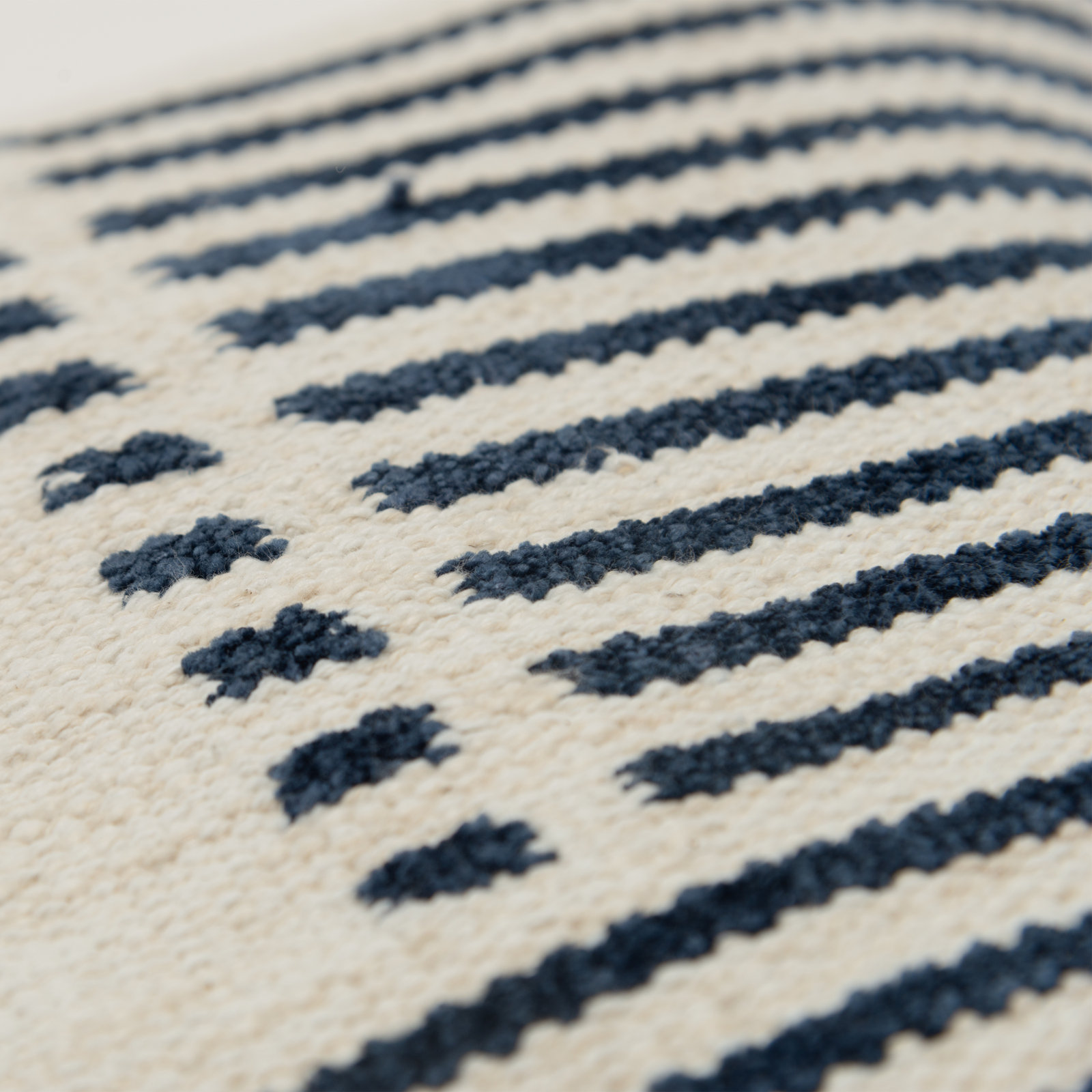 Carlus Striped Cotton Lumbar Throw Pillow, Natural/Blue