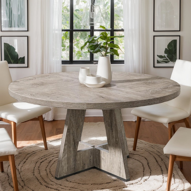 Table de salle à manger ronde de style campagnard pour 4 personnes, table de cuisine en bois noir avec piètement en croix pour salle à manger