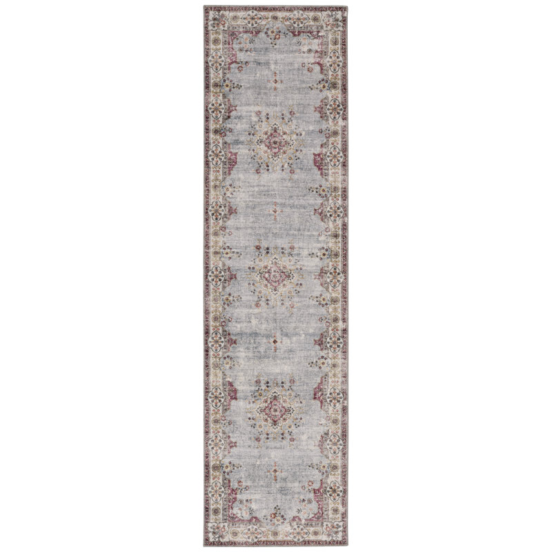 Delacroy Machine Washable Pale Blue and Ivory Area Rug, Runner 2' x 8'