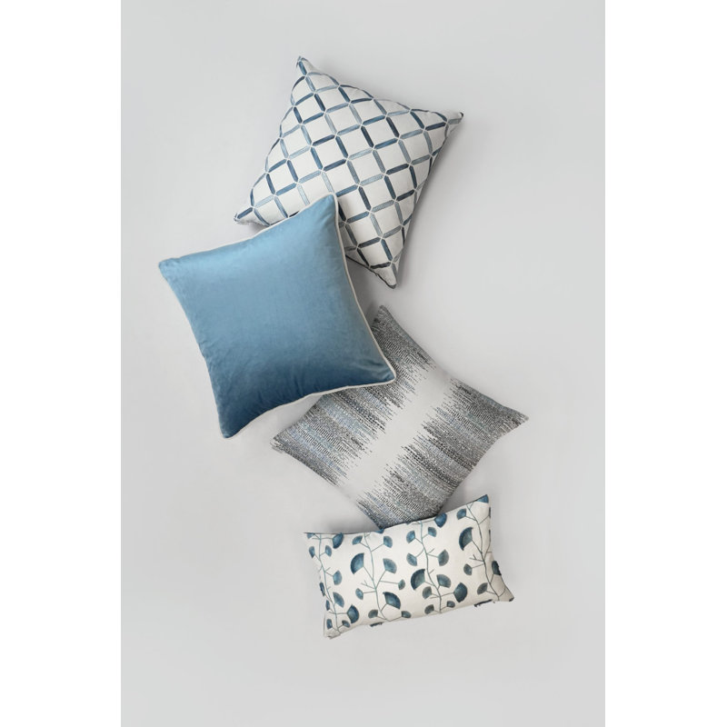 Coussin décoratif Fontana, Bleu / blanc / noir, Carré 20 po