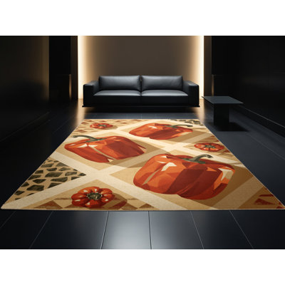 Tapis géométrique beige lavable à la machine à motif d'inspiration mondiale de poivrons Tomohon