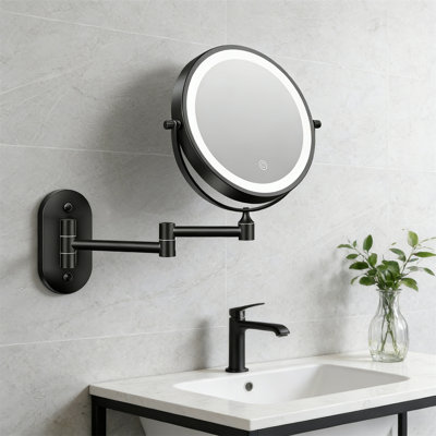 1X/20X Wall-Mounted Makeup Mirror With LED Lights - 8 Inch Rechargeable Dual-Sided Magnifying Mirror With Adjustable Brightness, 3-Color Lighting, And 360 Extendable Rotating Arm