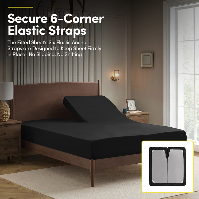 Ensemble de draps luxueux en microfibre 1800, Noir, Très grand séparé