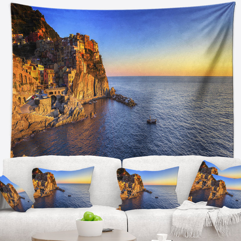 Paysage, paysage, village, plage, tapisserie, tapisserie, H 32 po x l 39 po