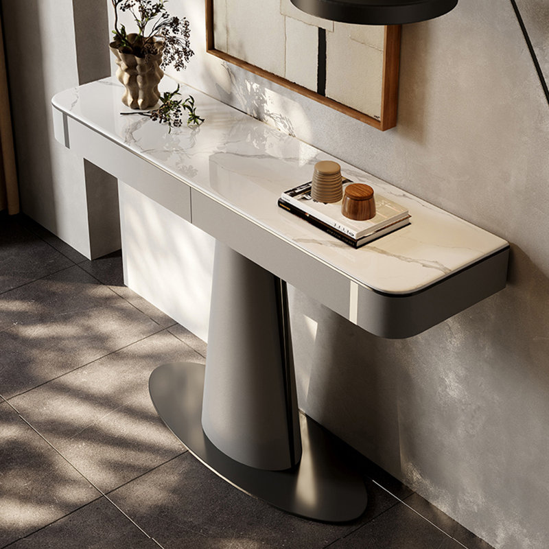 Console de style italien simple de luxe, Blanc / gris clair, H 33,5 po x l 63 po x P 13,8 po, Gris clair