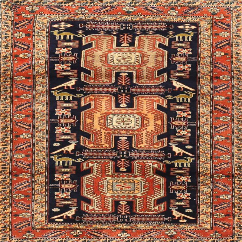 Tapis traditionnel rouge / noir, Carré 3 pi