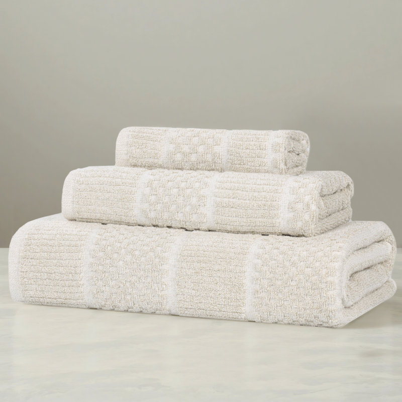 Ensemble de serviettes 3 pièces en mélange de coton et viscose Naples, Beige