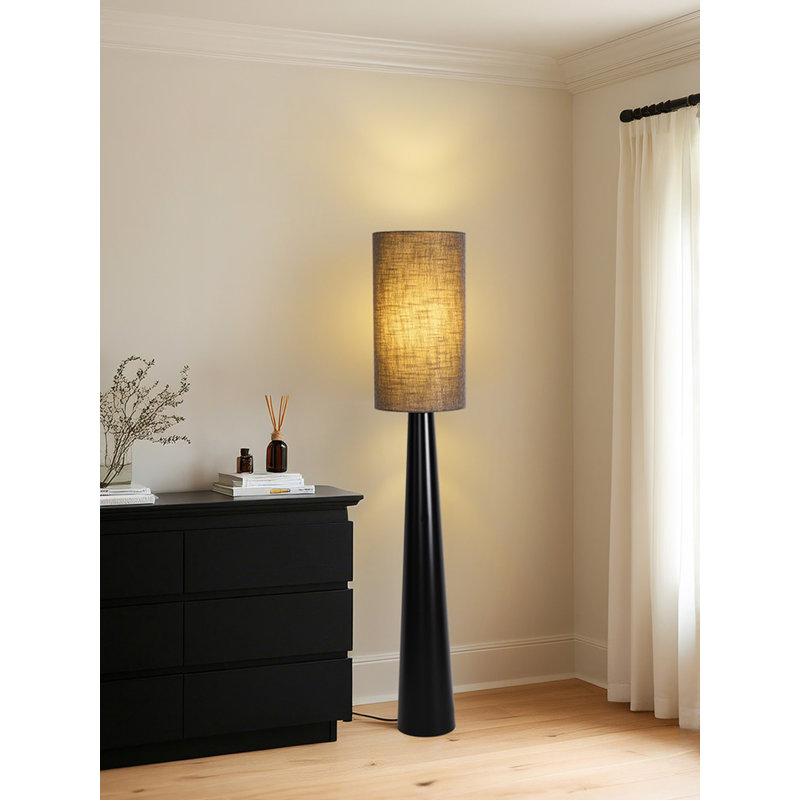 Modern minimalist iron and fabric floor lamp.