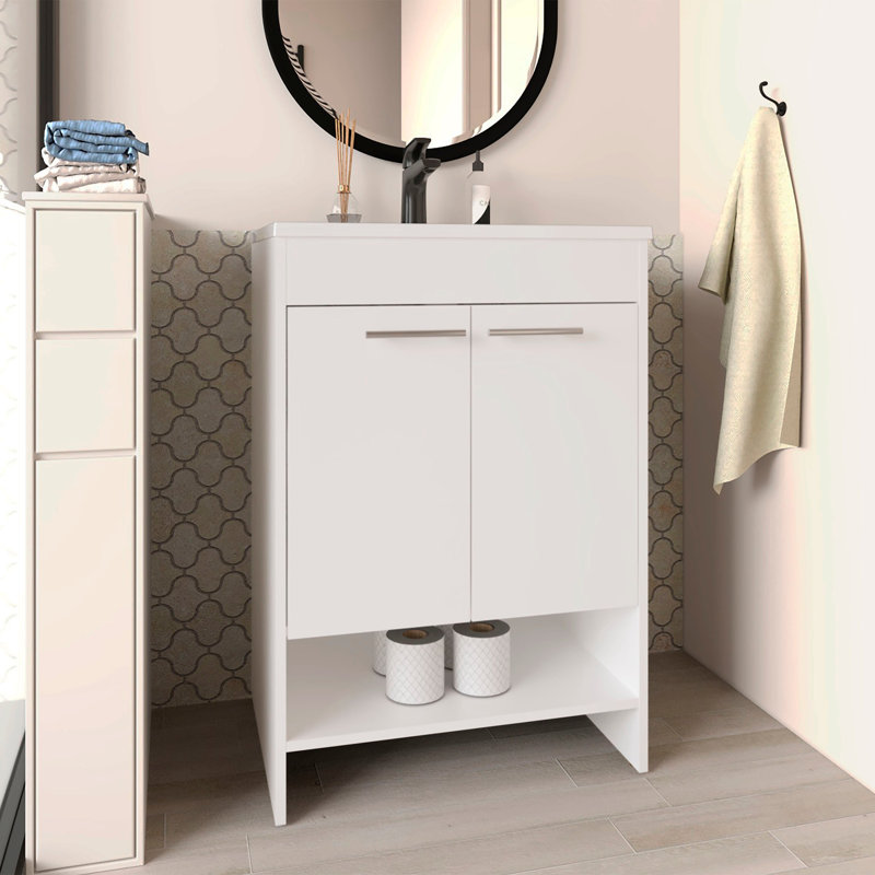 Sophia Floor Vanity 60" With Four Drawers And Two Open Shelves, White