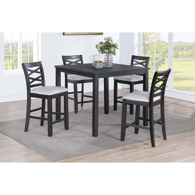 5PCS Set Dining Room Charcoal Dining Table & 4X Side Chairs & Bench