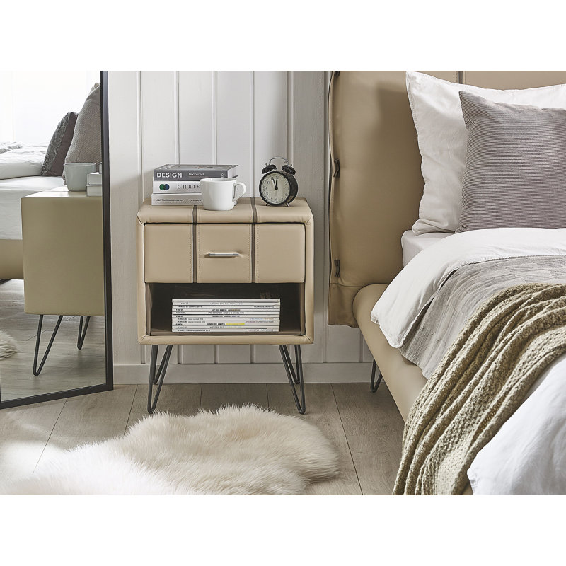 Margie 48cm W Solid Wood Bedside Table, Beige