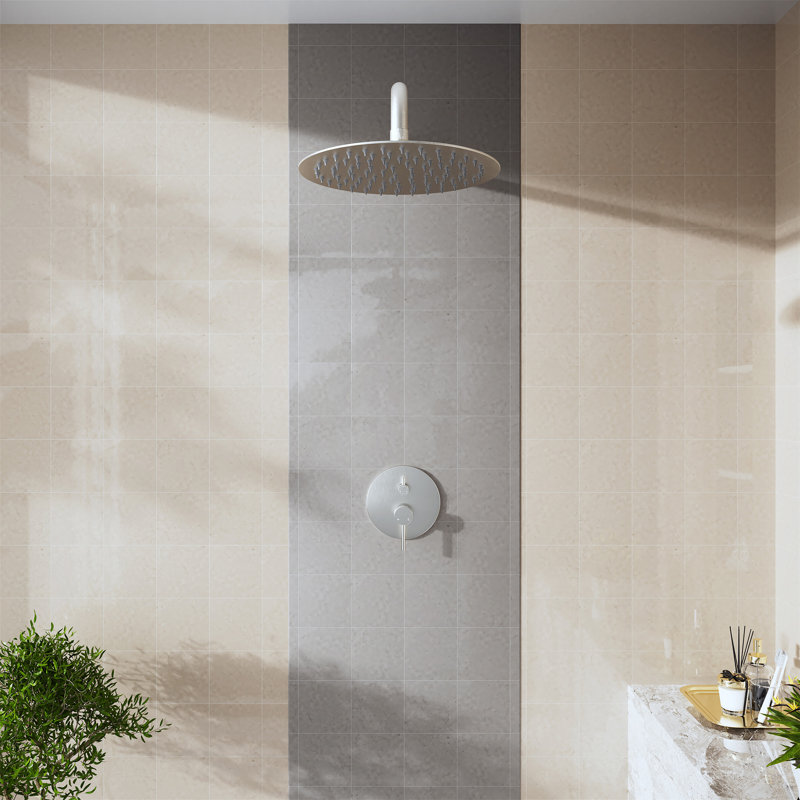 Bras de douche mural en acier inoxydable 15,75 po avec bride pour pomme de douche à pluie, Nickel brossé