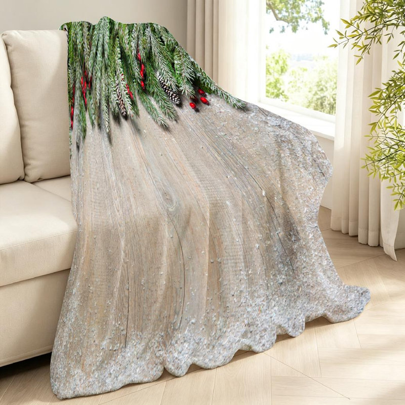 Jeté en flanelle rouge ultra doux, motif de Noël avec sapin sur une face, Throw 40" x 50"