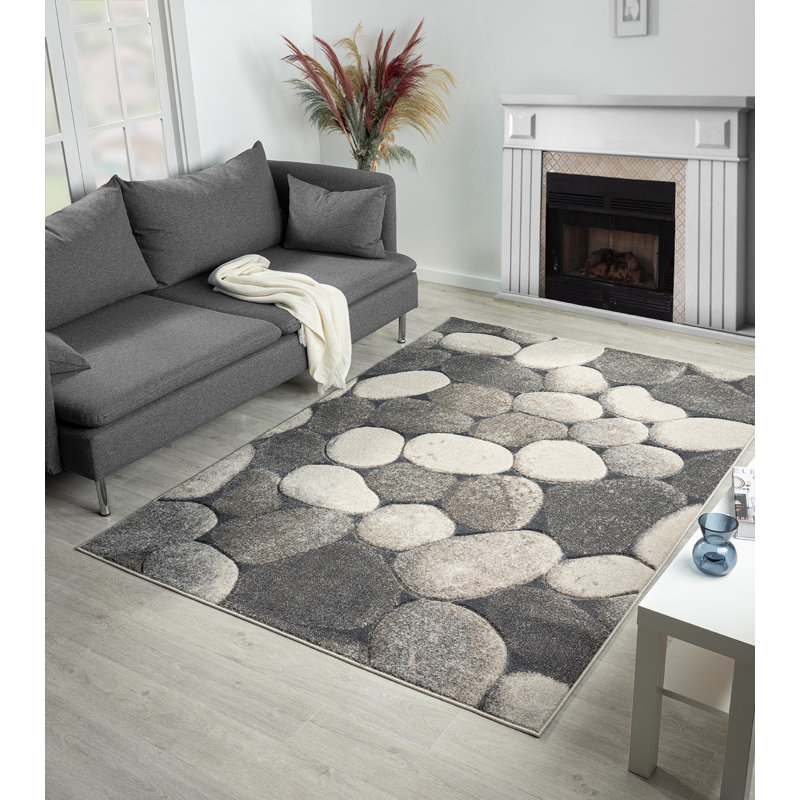 Tapis brun / gris foncé à motif abstrait Jhoel Collection, Rectangle 7 pi 5 po x 10 pi 8 po