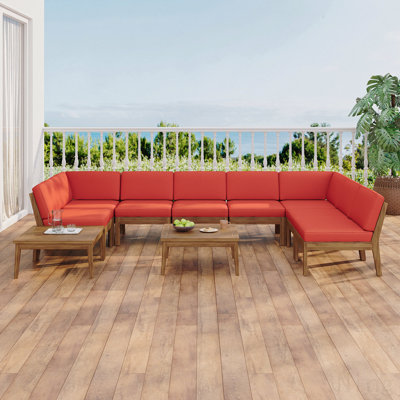 8 SEATER ACACIA WOOD SECTIONAL SOFA SET