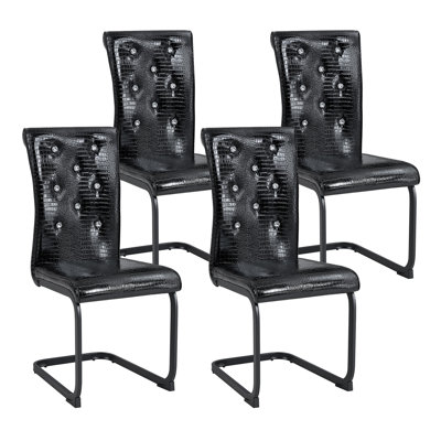 Retro Alligator Skin Upholstered Dining Chairs,With Crystal Buckle Design And Faux Leather Design,A Touch Of Elegance And Mystery To The Dining Area